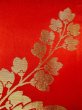 Photo5: N0227F Vintage Japanese Kimono  Shiny Red FUKURO OBI sash Chrysanthemum Silk. (Grade C) (5)