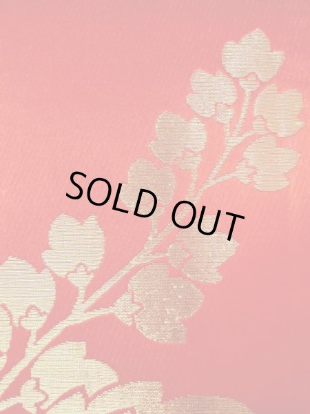 Photo5: N0227F Vintage Japanese Kimono  Shiny Red FUKURO OBI sash Chrysanthemum Silk. (Grade C) (5)