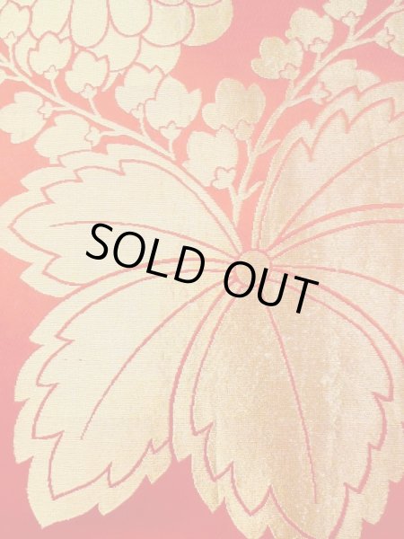 Photo6: N0227F Vintage Japanese Kimono  Shiny Red FUKURO OBI sash Chrysanthemum Silk. (Grade C) (6)