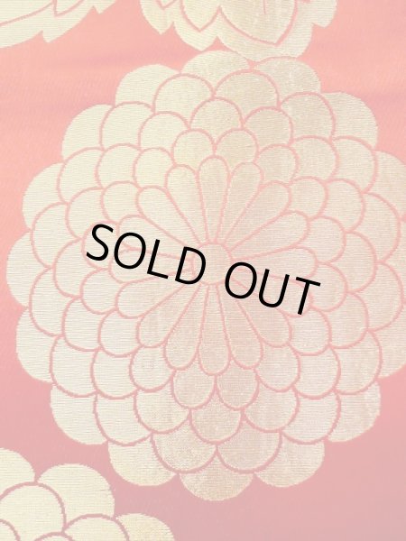 Photo7: N0227F Vintage Japanese Kimono  Shiny Red FUKURO OBI sash Chrysanthemum Silk. (Grade C) (7)