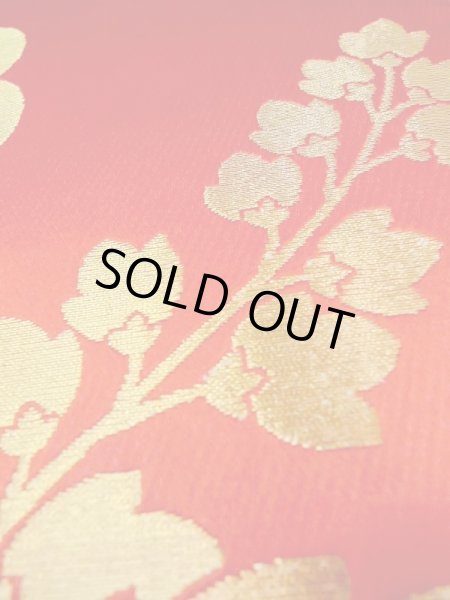 Photo12: N0227F Vintage Japanese Kimono  Shiny Red FUKURO OBI sash Chrysanthemum Silk. (Grade C) (12)