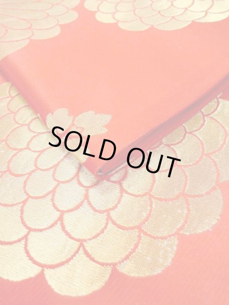 Photo13: N0227F Vintage Japanese Kimono  Shiny Red FUKURO OBI sash Chrysanthemum Silk. (Grade C) (13)