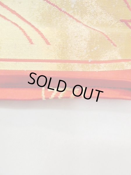 Photo14: N0227F Vintage Japanese Kimono  Shiny Red FUKURO OBI sash Chrysanthemum Silk. (Grade C) (14)