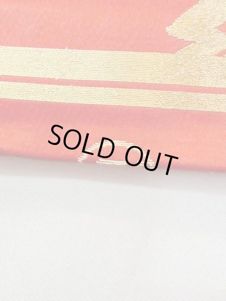 Photo15: N0227F Vintage Japanese Kimono  Shiny Red FUKURO OBI sash Chrysanthemum Silk. (Grade C) (15)