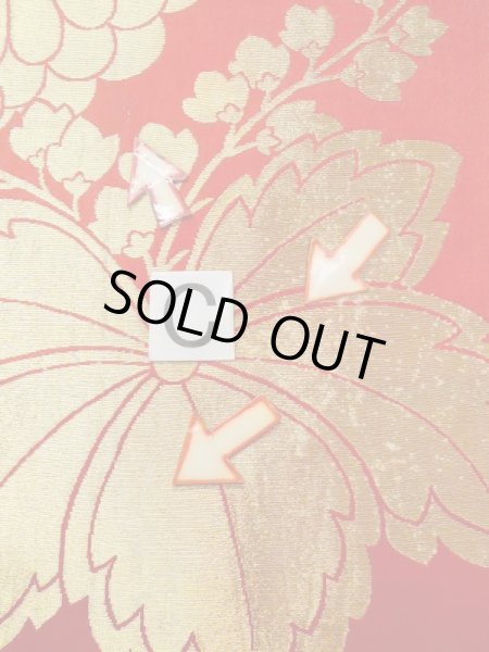 Photo19: N0227F Vintage Japanese Kimono  Shiny Red FUKURO OBI sash Chrysanthemum Silk. (Grade C) (19)