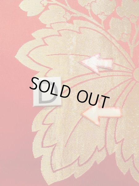 Photo20: N0227F Vintage Japanese Kimono  Shiny Red FUKURO OBI sash Chrysanthemum Silk. (Grade C) (20)