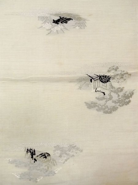 Photo3: N0227I Vintage Japanese Kimono   Ivory FUKURO OBI sash Chrysanthemum Silk. (Grade C) (3)