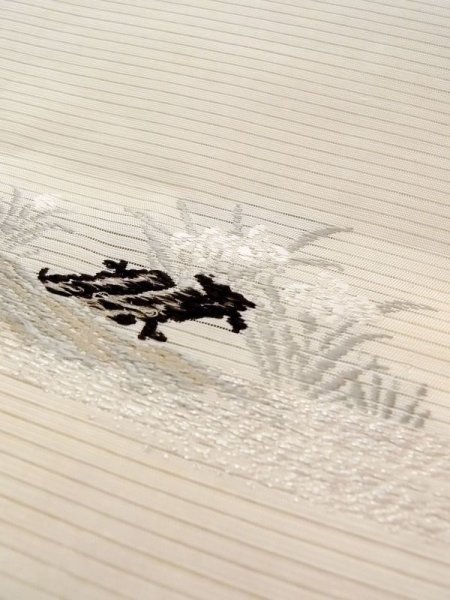 Photo13: N0227I Vintage Japanese Kimono   Ivory FUKURO OBI sash Chrysanthemum Silk. (Grade C) (13)