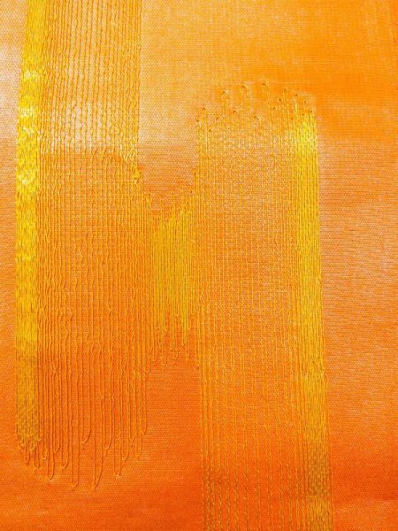 Photo8: N0227J Vintage Japanese Kimono  Shiny Orange FUKURO OBI sash Phoenix Silk. (Grade B) (8)
