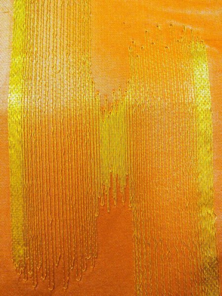 Photo9: N0227J Vintage Japanese Kimono  Shiny Orange FUKURO OBI sash Phoenix Silk. (Grade B) (9)
