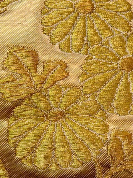 Photo5: N0227M Vintage Japanese Kimono   Off White FUKURO OBI sash Chrysanthemum Synthetic. (Grade C) (5)