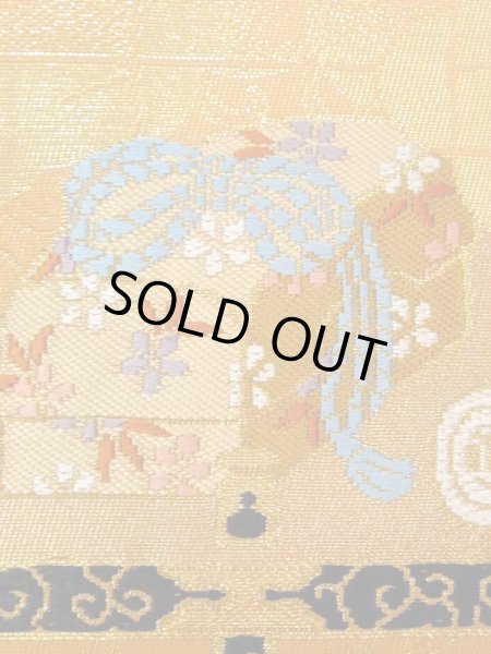 Photo5: N0227N Vintage Japanese Kimono  Vivid Orange FUKURO OBI sash Peony Synthetic. (Grade C) (5)