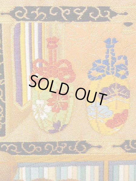 Photo8: N0227N Vintage Japanese Kimono  Vivid Orange FUKURO OBI sash Peony Synthetic. (Grade C) (8)