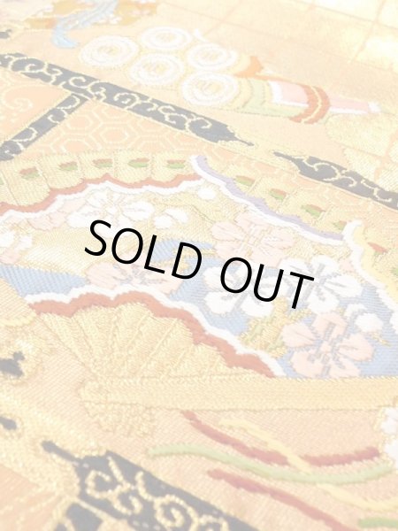 Photo10: N0227N Vintage Japanese Kimono  Vivid Orange FUKURO OBI sash Peony Synthetic. (Grade C) (10)