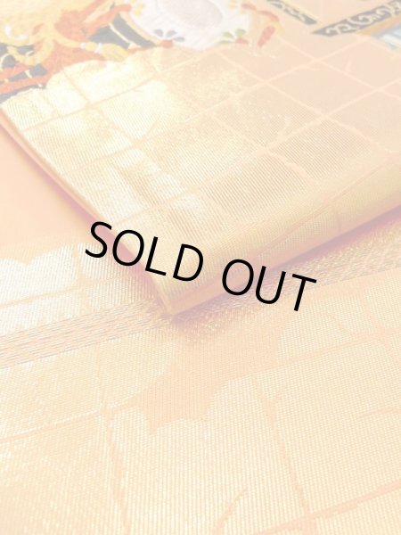 Photo13: N0227N Vintage Japanese Kimono  Vivid Orange FUKURO OBI sash Peony Synthetic. (Grade C) (13)