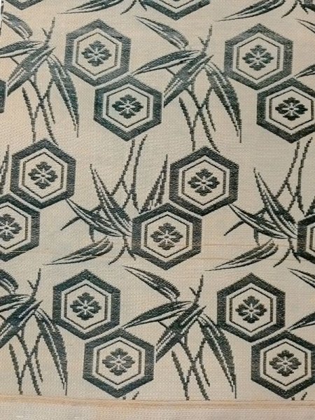 Photo3: N0227O Vintage Japanese Kimono Pale Grayish Olive FUKURO OBI sash Bamboo leaf Silk. (Grade C) (3)