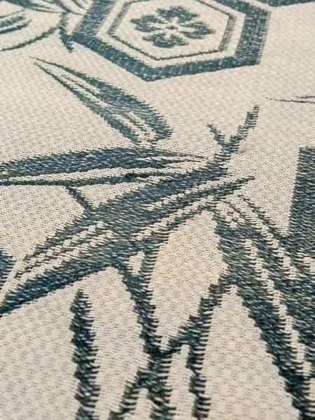 Photo7: N0227O Vintage Japanese Kimono Pale Grayish Olive FUKURO OBI sash Bamboo leaf Silk. (Grade C) (7)