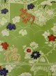 Photo3: N0227P Vintage Japanese Kimono   Green FUKURO OBI sash Flower Silk. (Grade D) (3)