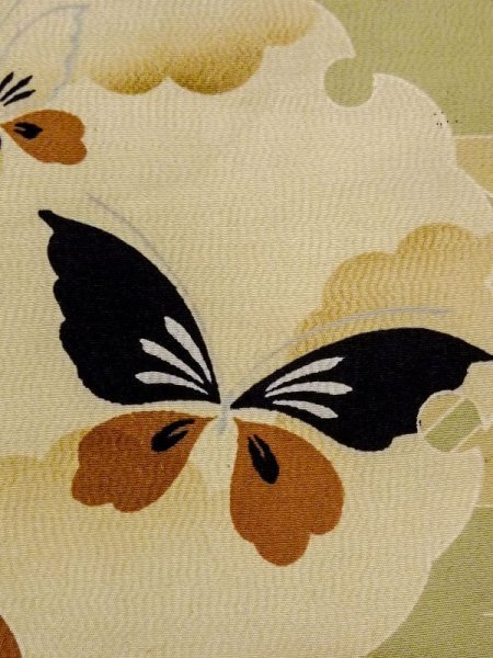 Photo4: N0227Q Vintage Japanese Kimono   Olive NAGOYA OBI sash Japanese wisteria Silk. (Grade C) (4)