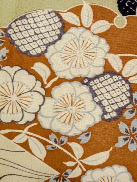 Photo5: N0227Q Vintage Japanese Kimono   Olive NAGOYA OBI sash Japanese wisteria Silk. (Grade C) (5)