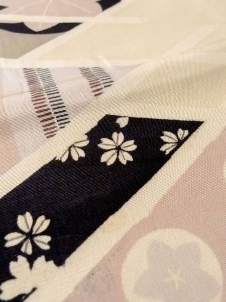 Photo6: N0227R Vintage Japanese Kimono   Ivory NAGOYA OBI sash UME plum bloom Synthetic. (Grade D) (6)