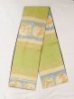 Photo1: N0227S Vintage Japanese Kimono   Yellowish Green FUKURO OBI sash Peony Silk. (Grade C) (1)