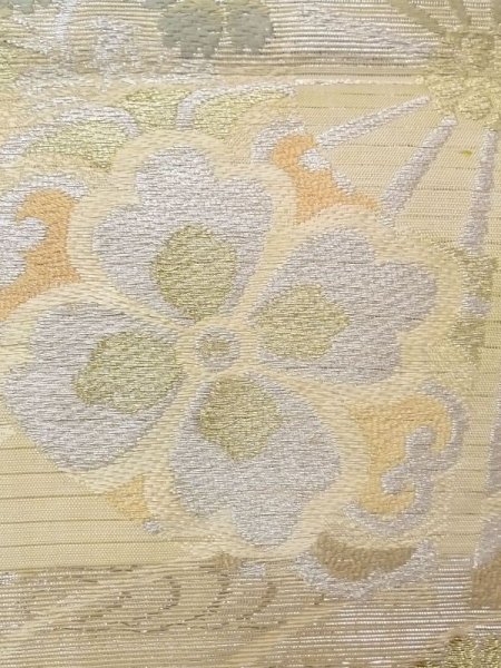 Photo5: N0227T Vintage Japanese Kimono   Ivory FUKURO OBI sash Flower Silk. (Grade C) (5)