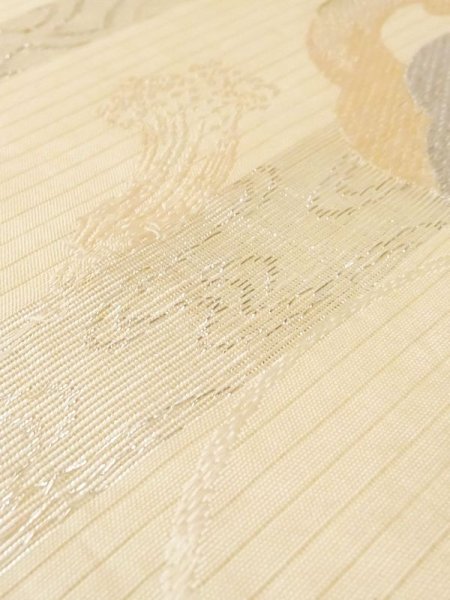 Photo10: N0227T Vintage Japanese Kimono   Ivory FUKURO OBI sash Flower Silk. (Grade C) (10)