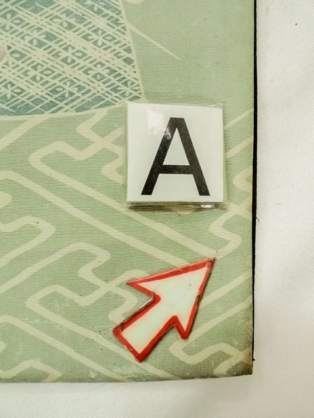 Photo12: N0227U Vintage Japanese Kimono Grayish Greenish Light Blue NAGOYA OBI sash Flower Silk. (Grade D) (12)