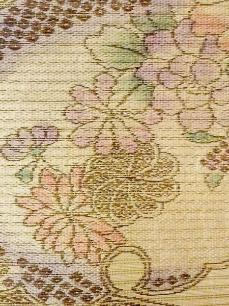 Photo6: N0227W Vintage Japanese Kimono Pale Grayish Yellowish Green FUKURO OBI sash Flower Silk. (Grade D) (6)