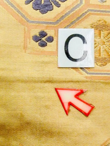 Photo12: N0227X Vintage Japanese Kimono   Gold FUKURO OBI sash Diamond-shaped flowers Silk. (Grade C) (12)