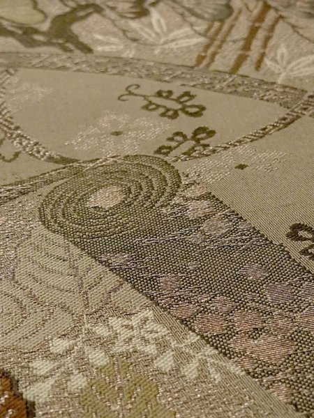 Photo9: N0227Y Vintage Japanese Kimono   Olive FUKURO OBI sash Pine tree/branch/needle Silk. (Grade C) (9)