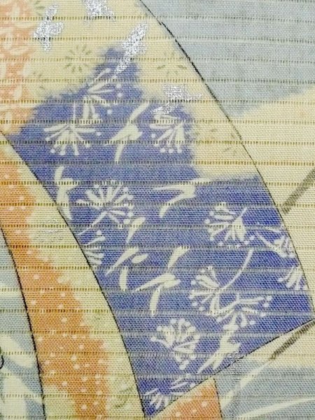 Photo5: N0228B Vintage Japanese Kimono   Ivory FUKURO OBI sash Flower Silk. (Grade C) (5)