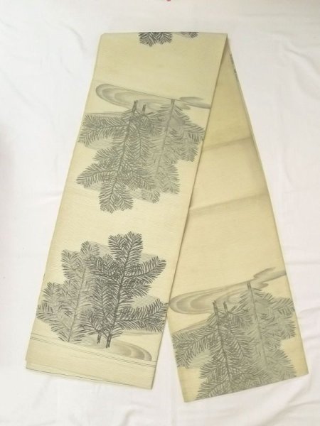 Photo1: N0228C Vintage Japanese Kimono   Ivory FUKURO OBI sash Tree Silk. (Grade C) (1)