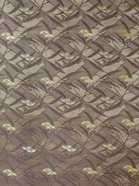 Photo2: N0228D Vintage Japanese Kimono  Grayish Olive FUKURO OBI sash Flower Silk. (Grade C) (2)