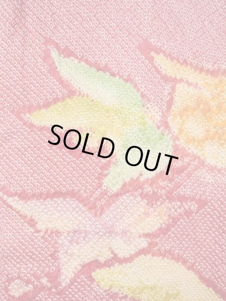 Photo3: Mint N0305B Vintage Japanese women   Red HAORI short jacket / Silk. Bird,   (Grade A) (3)