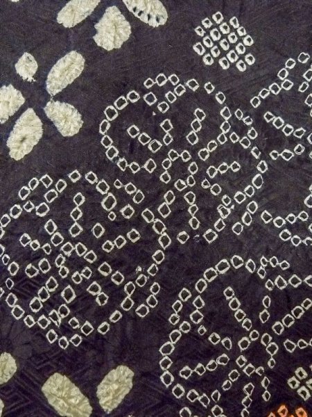 Photo7: N0305E Vintage Japanese women   Black HAORI short jacket / Silk. Flower,   (Grade B) (7)