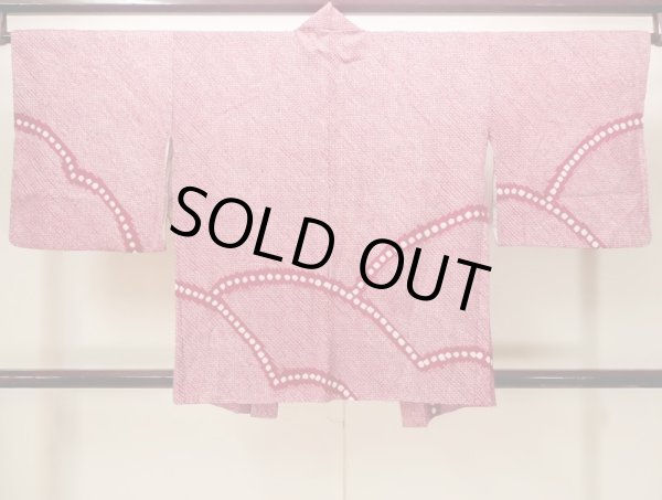 Photo2: N0305F Vintage Japanese women   Red HAORI short jacket / Silk. Dapple pattern   (Grade B) (2)