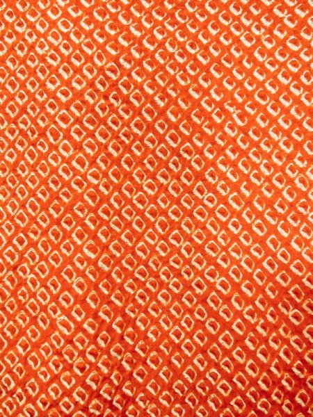 Photo7: N0305J Vintage Japanese women  Vivid Orange HAORI short jacket / Silk. Dapple pattern Gingko nut leaf pattern  (Grade B) (7)