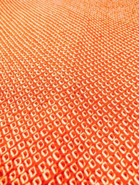 Photo10: N0305J Vintage Japanese women  Vivid Orange HAORI short jacket / Silk. Dapple pattern Gingko nut leaf pattern  (Grade B) (10)