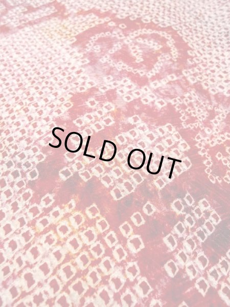 Photo10: N0305N Vintage Japanese women   Red HAORI short jacket / Silk. Leaf,   (Grade C) (10)