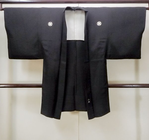 Photo1: Mint N0305Y Vintage Japanese   Black Men's Haori / Silk.    (Grade C) (1)