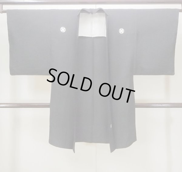 Photo1: N0306D Vintage Japanese   Black Men's Haori / Silk.    (Grade C) (1)