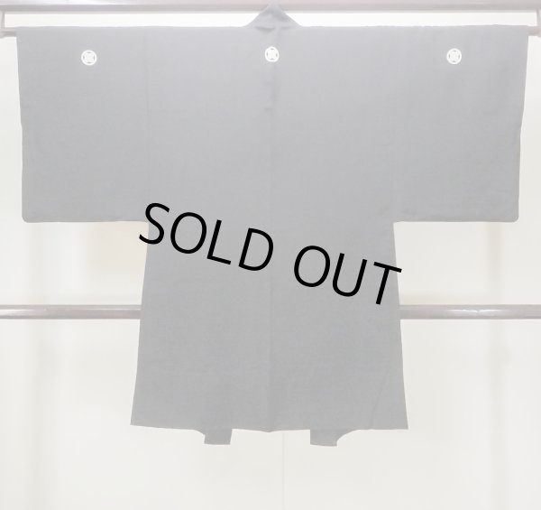 Photo2: N0306D Vintage Japanese   Black Men's Haori / Silk.    (Grade C) (2)