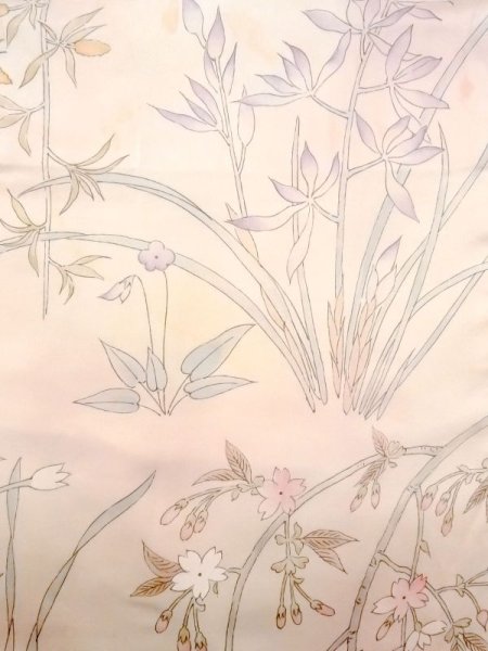 Photo4: N0312A Vintage Japanese women  Pale Pink KOMON dyed / Silk. Flower,   (Grade C) (4)