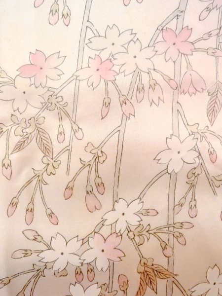 Photo5: N0312A Vintage Japanese women  Pale Pink KOMON dyed / Silk. Flower,   (Grade C) (5)