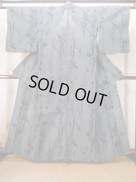 Photo1: N0312F Vintage Japanese women  Dark Gray OJIYACHIJIMI / Linen. Leaf,   (Grade B) (1)