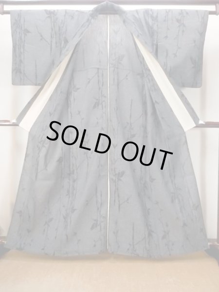 Photo2: N0312F Vintage Japanese women  Dark Gray OJIYACHIJIMI / Linen. Leaf,   (Grade B) (2)