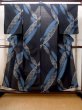 Photo1: N0312G Antique Japanese women   Black HITOE unlined / Silk. Abstract pattern   (Grade D) (1)