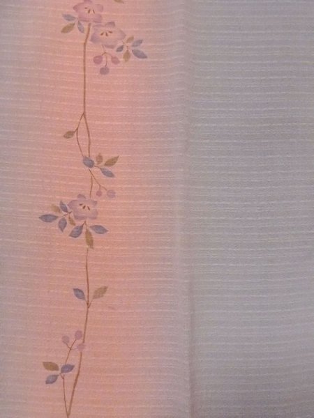 Photo3: N0321E Used Japanese women  Pale Gray MICHIYUKI outer coat / Silk. KIKYO Japanese balloonflower,   (Grade C) (3)